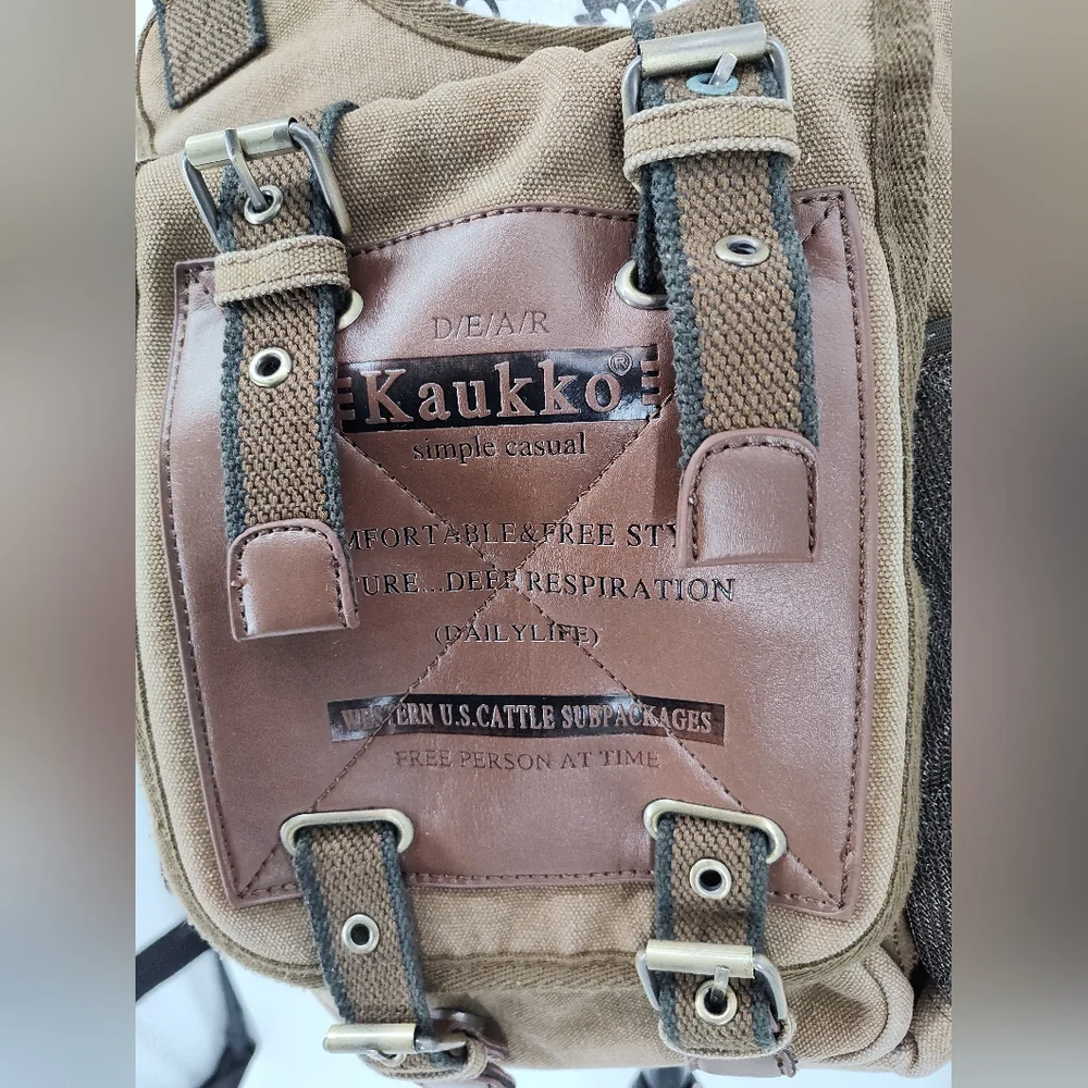 Kaukko Brown Canvas Messenger Cross Body Bag